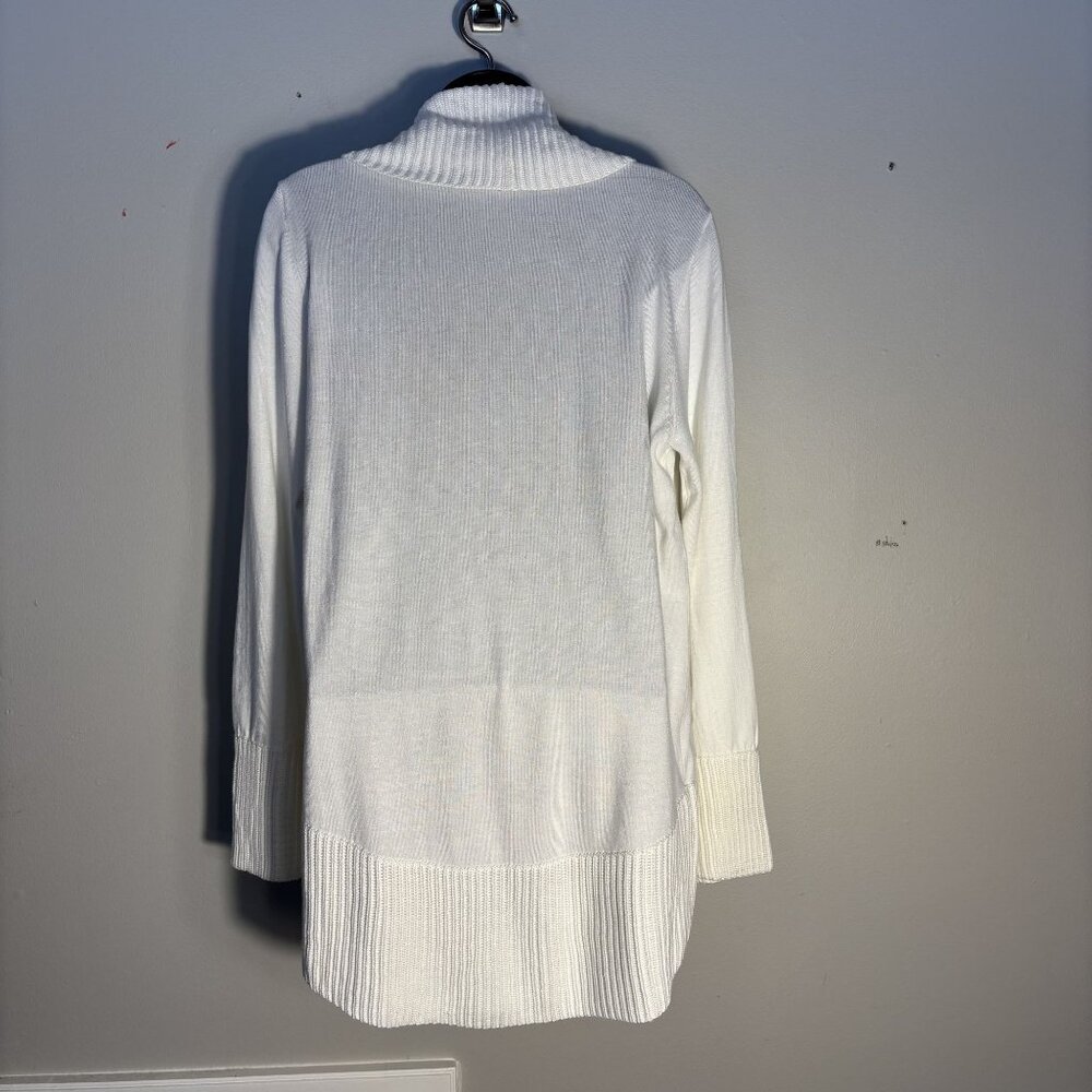 Joan Vass Ribbed Hem Open Front Cardigan Large Acrylic Rayon Blend White - Picture 5 of 12